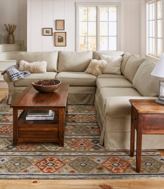 LLBean Pine Point Slipcovered Sectional Unisex J46J2881 Indoor Furniture Linen Beige
