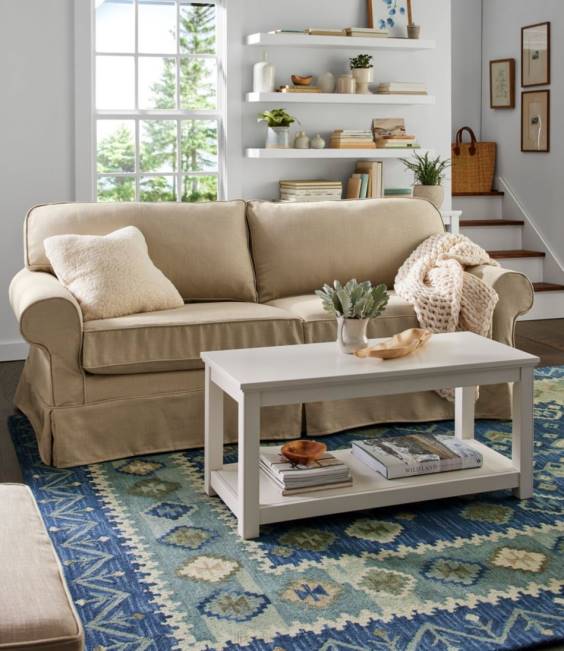 LLBean Pine Point Slipcovered Sleeper Sofa Performance Linen Unisex J46J4553 Indoor Furniture Blue