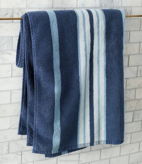 LLBean Premium Cotton Towels Stripe Unisex J46J2518 Bath Slate Blue