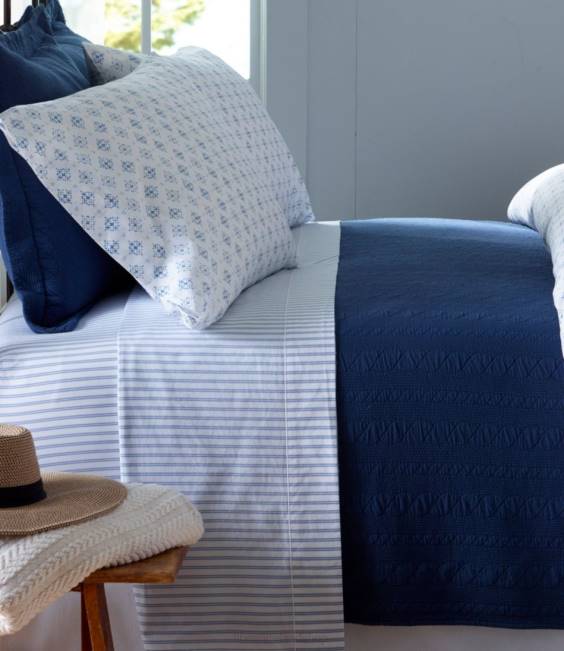 LLBean Premium Egyptian Percale Sheet Collection Stripe Unisex J46J2512 Bedding Mid-Blue