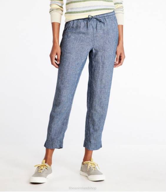 LLBean Premium Linen Breezy Pull-On Ankle Pants Women J46J4647 Clothing Bright Mariner