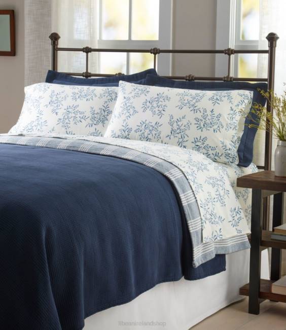 LLBean Premium Supima Flannel Sheet Collection Print Unisex J46J4484 Bedding Bluegrass Botanical