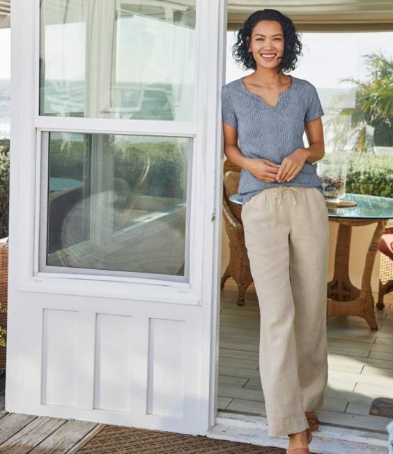 LLBean Premium Washable Linen Pull-On Pants Women J46J31 Clothing Classic Navy