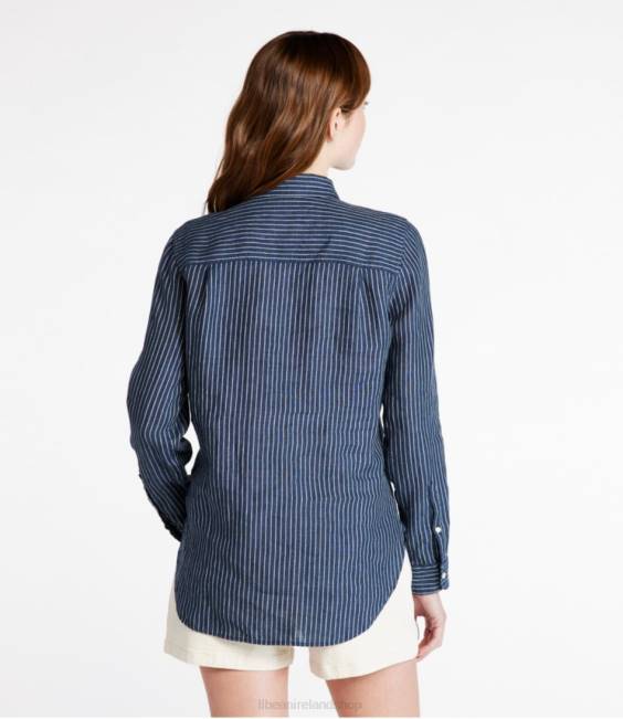 LLBean Premium Washable Linen Shirt Women J46J272 Clothing Vintage Indigo Stripe