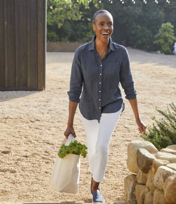 LLBean Premium Washable Linen Shirt Women J46J272 Clothing Vintage Indigo Stripe
