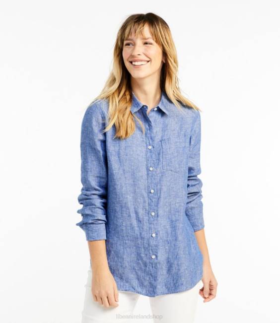 LLBean Premium Washable Linen Shirt Women J46J2982 Clothing Cool Blue