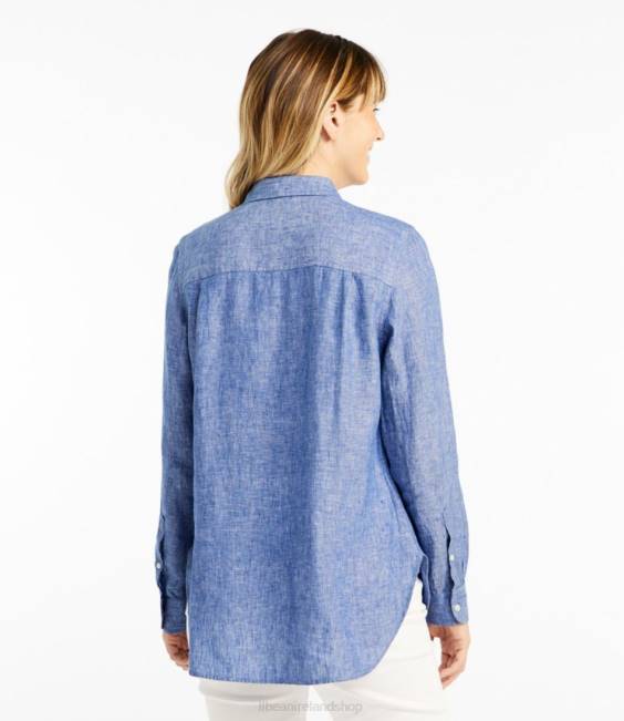 LLBean Premium Washable Linen Shirt Women J46J2982 Clothing Cool Blue