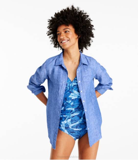 LLBean Premium Washable Linen Shirt Women J46J2982 Clothing Cool Blue