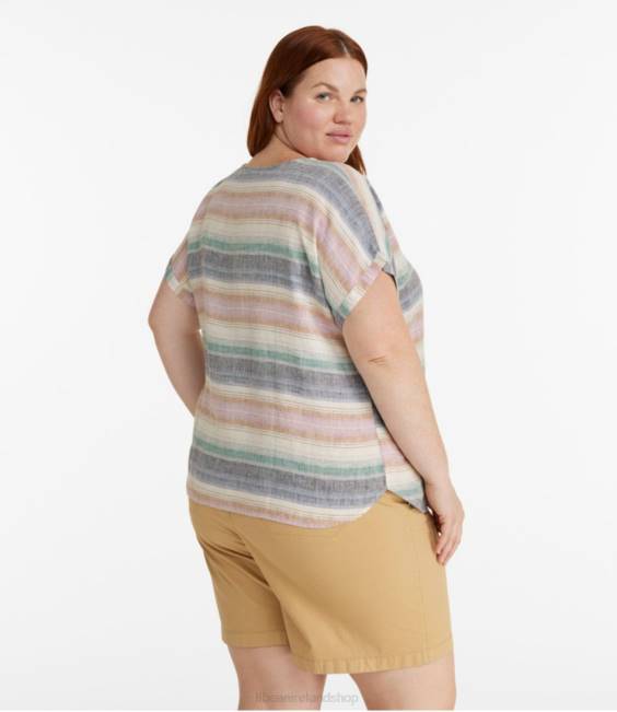 LLBean Premium Washable Linen Shirt Women J46J4648 Clothing Bright Navy Multi Stripe