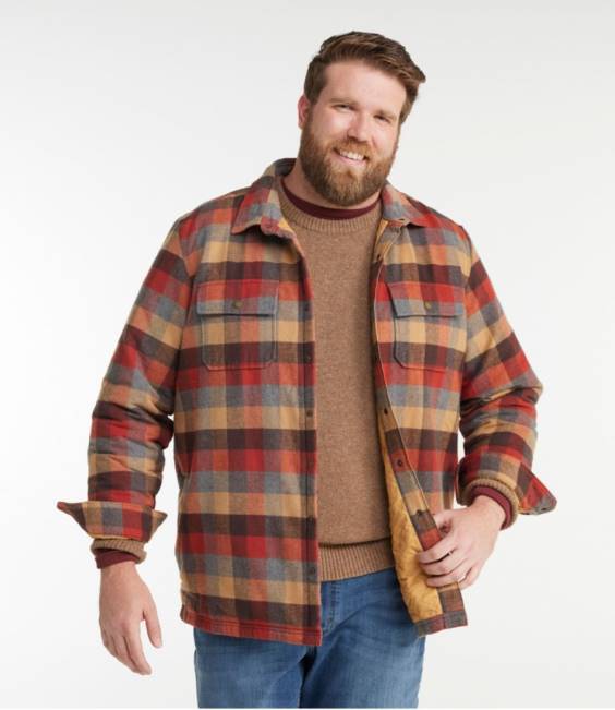 LLBean PrimaLoft Lined Chamois Shirt Jac Men J46J783 Clothing Red Wine