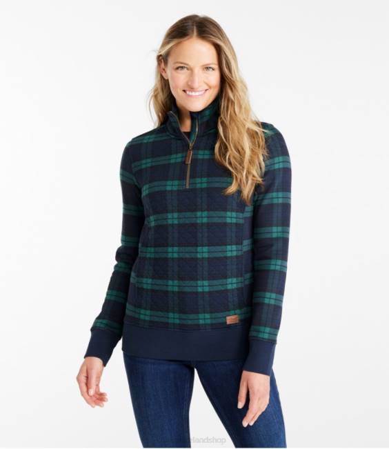 LLBean Quilted Quarter-Zip Pullover Women J46J159 Clothing Blackwatch Plaid