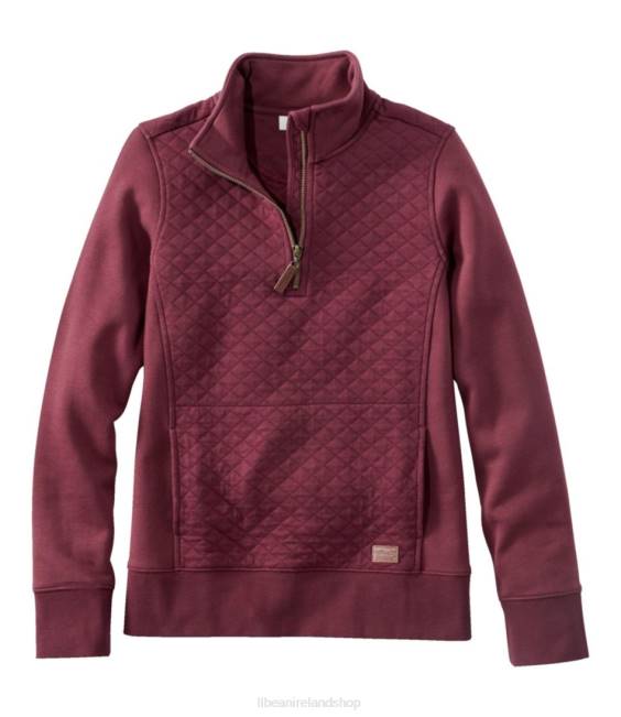 LLBean Quilted Quarter-Zip Pullover Women J46J5676 Clothing Deep Wine