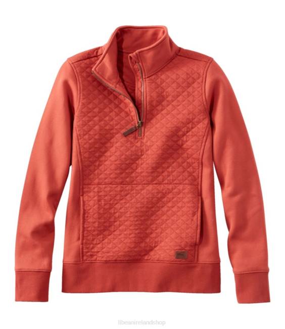 LLBean Quilted Quarter-Zip Pullover Women J46J6889 Clothing Rust Orange