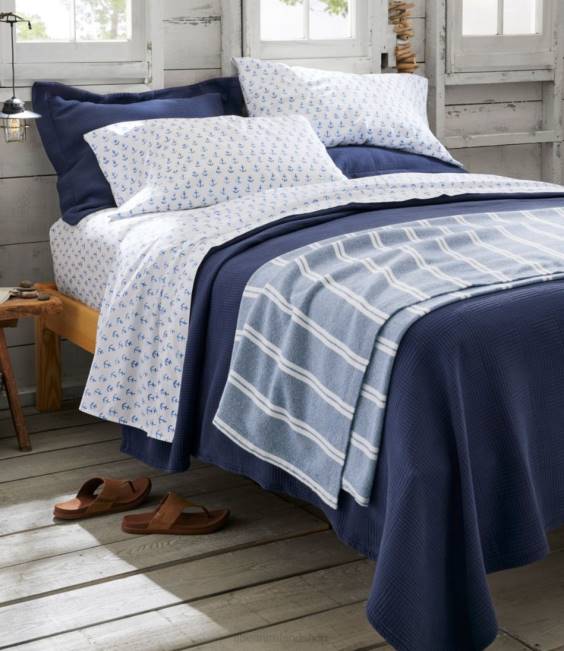 LLBean Sara Fitz Anchor Percale Sheet Collection Unisex J46J2655 Bedding Flag Blue Anchors
