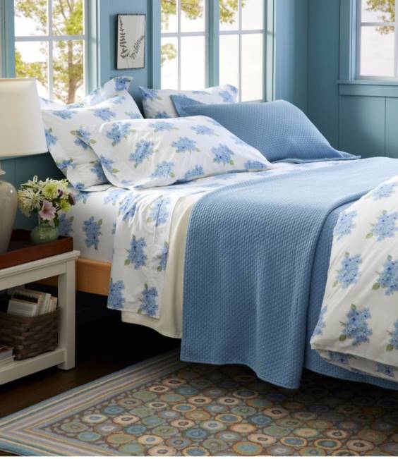 LLBean Sara Fitz Hydrangea Percale Sheet Collection Unisex J46J2517 Bedding Dawn Blue