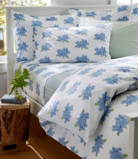 LLBean Sara Fitz Hydrangea Percale Sheet Collection Unisex J46J2517 Bedding Dawn Blue