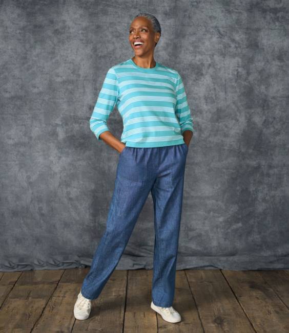 LLBean Saturday T-Shirt Women J46J3005 Clothing Deep Turquoise Mixed Stripe