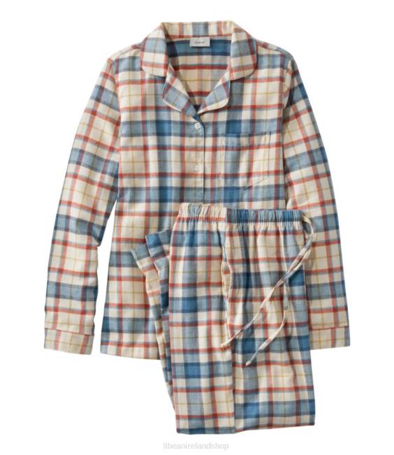 LLBean Scotch Plaid Flannel Pajamas Women J46J4872 Clothing Freeport Cream