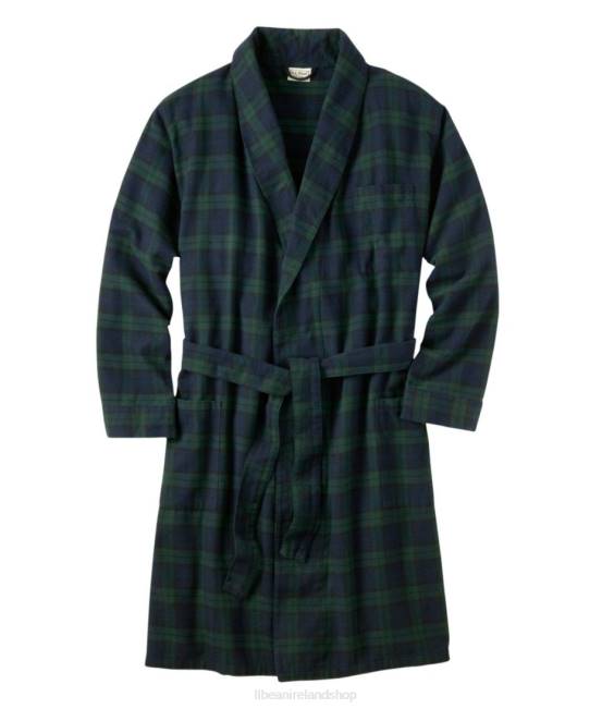 LLBean Scotch Plaid Flannel Robe Men J46J5817 Clothing Black Watch Tartan