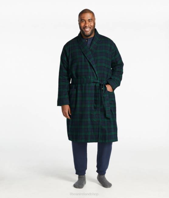 LLBean Scotch Plaid Flannel Robe Men J46J5817 Clothing Black Watch Tartan
