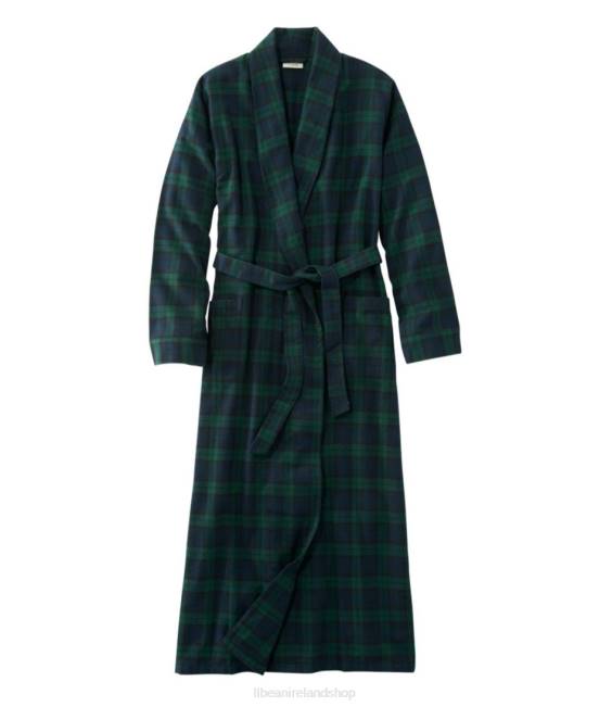 LLBean Scotch Plaid Flannel Robe Women J46J3341 Clothing Black Watch