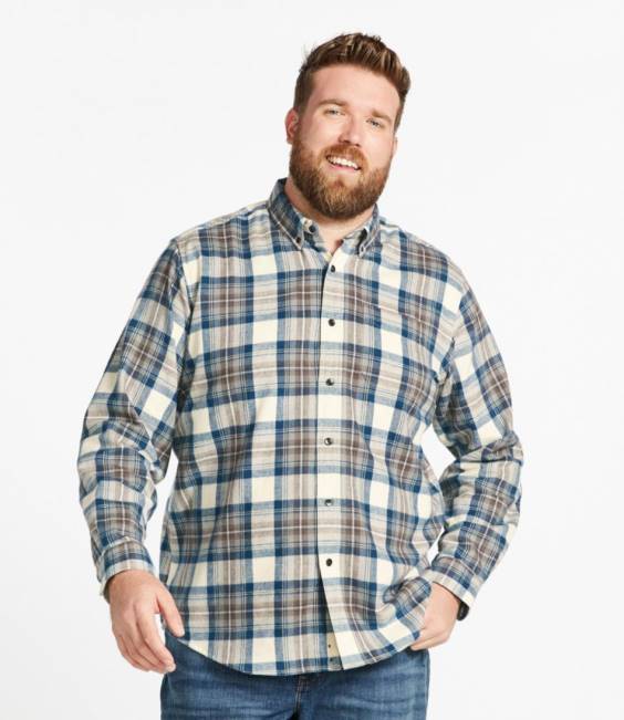 LLBean Scotch Plaid Flannel Shirt Men J46J5674 Clothing Grey Stewart