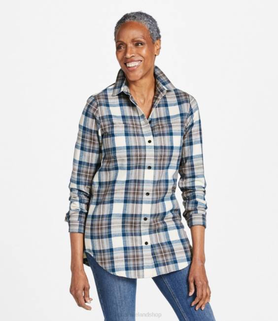 LLBean Scotch Plaid Flannel Shirt Women J46J5706 Clothing Gray Stewart Tartan