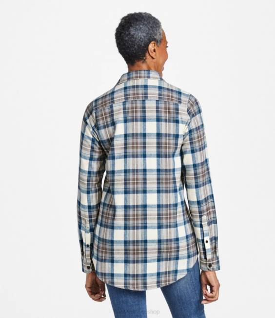 LLBean Scotch Plaid Flannel Shirt Women J46J5706 Clothing Gray Stewart Tartan