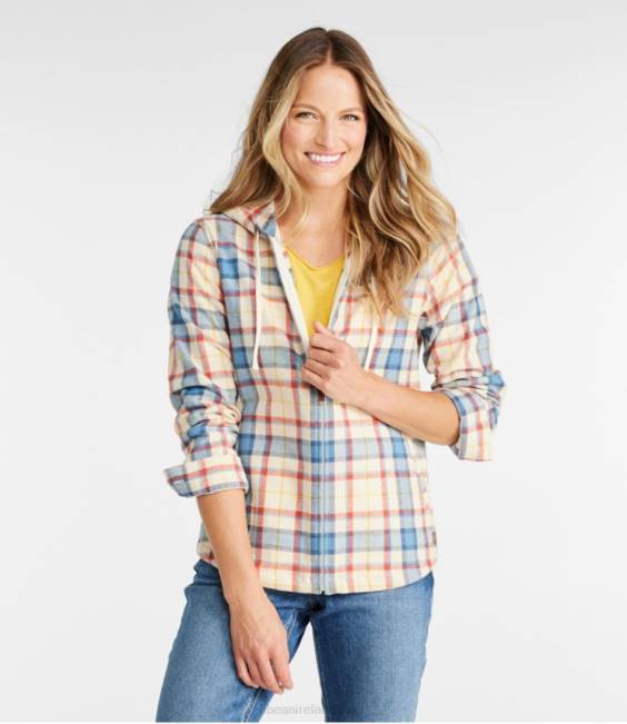 LLBean Scotch Plaid Flannel Shirt Women J46J6409 Clothing Freeport Cream
