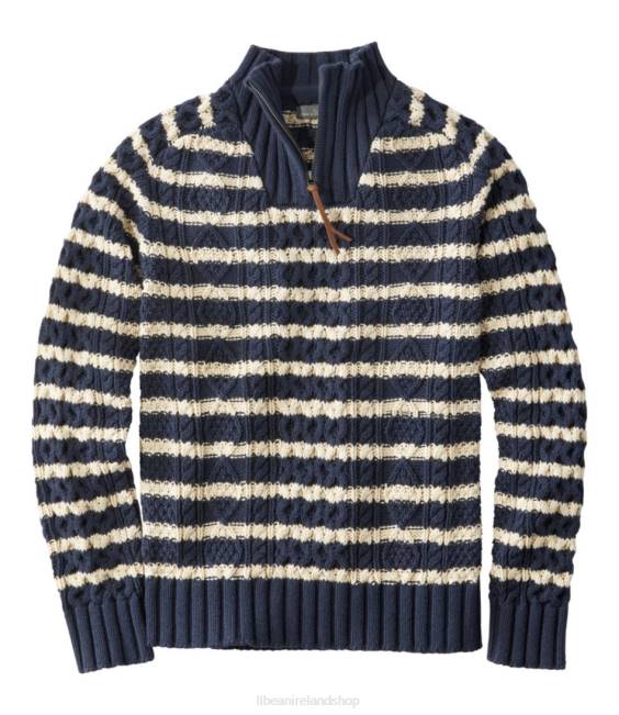 LLBean Signature Cotton Fisherman Sweater Men J46J648 Clothing Navy Stripe