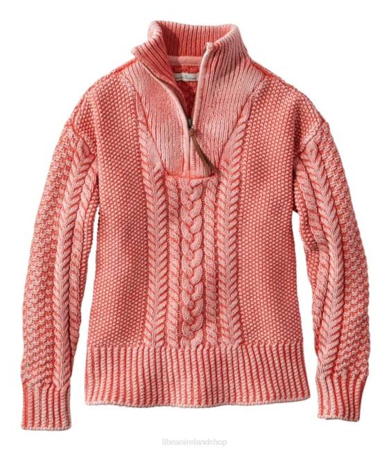 LLBean Signature Cotton Fisherman Sweater Women J46J611 Clothing Pink Grapefruit Washed
