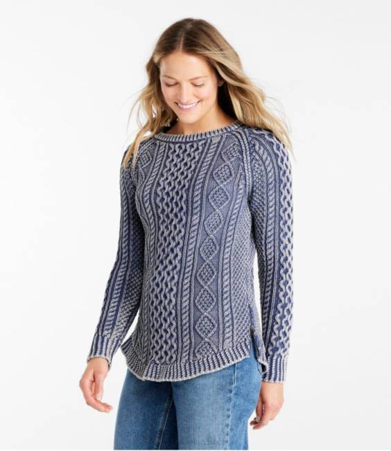 LLBean Signature Cotton Fisherman Tunic Sweater Women J46J3444 Clothing Atlantic Blue Washed