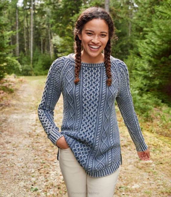 LLBean Signature Cotton Fisherman Tunic Sweater Women J46J5964 Clothing Sea Pine Washed