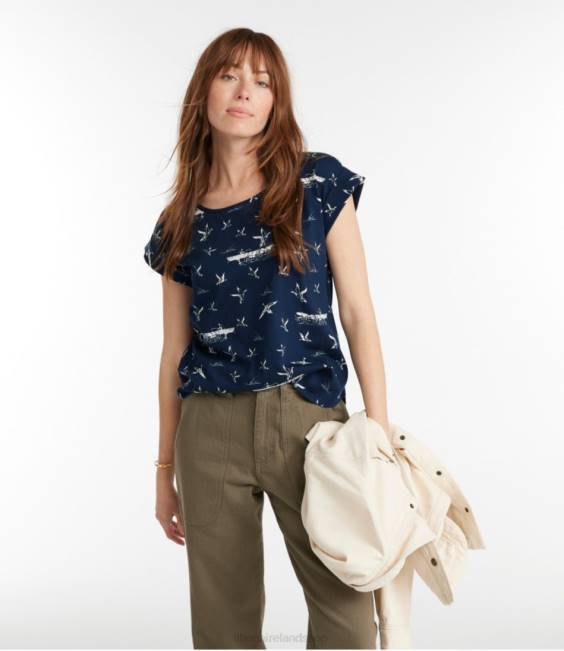 LLBean Signature Rangeley Cotton Tee Women J46J5685 Clothing Surf Blue Print