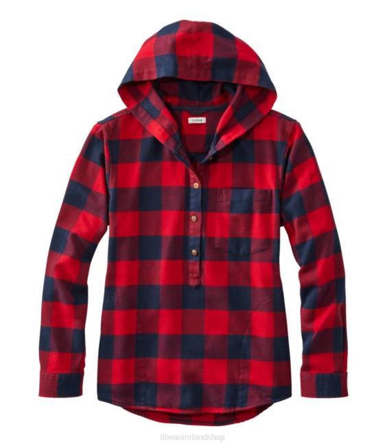 LLBean Soft-Brushed Flannel Hoodie Women J46J5736 Clothing Nautical Red