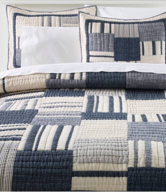 LLBean Striped Patchwork Quilt Unisex J46J2684 Bedding Indigo