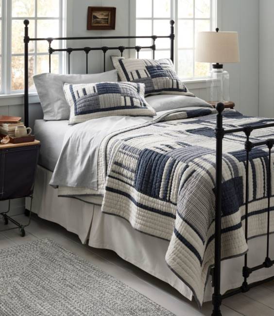 LLBean Striped Patchwork Quilt Unisex J46J2684 Bedding Indigo