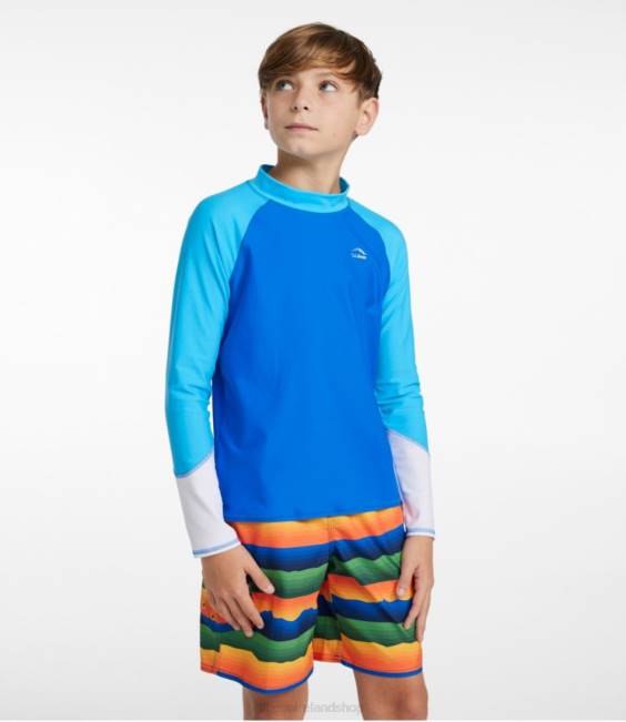 LLBean Sun-and-Surf Swim Shirt Kids J46J4877 Clothing Teal Blue Color Block