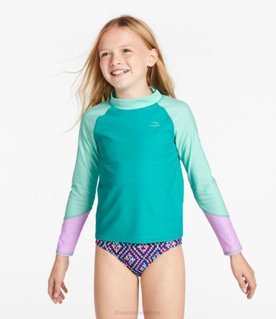 LLBean Sun-and-Surf Swim Shirt Kids J46J4877 Clothing Teal Blue Color Block