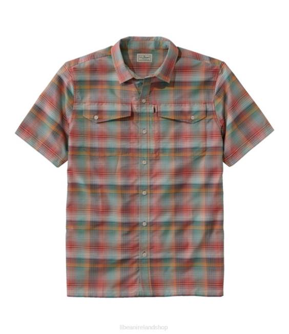 LLBean SunSmart Cool Weave Shirt Short-Sleeve Men J46J5010 Clothing Russet Clay/Sea Green