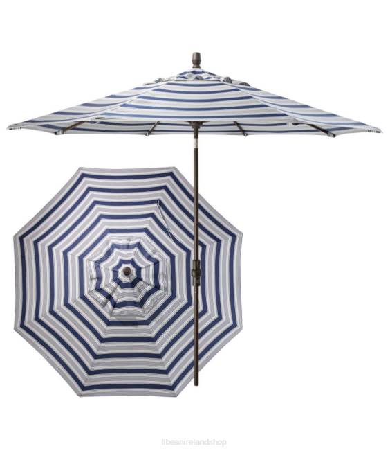 LLBean Sunbrella Market Umbrella Aluminum Stripe Unisex J46J2701 Backyard  Patio Navy/Gray Multi