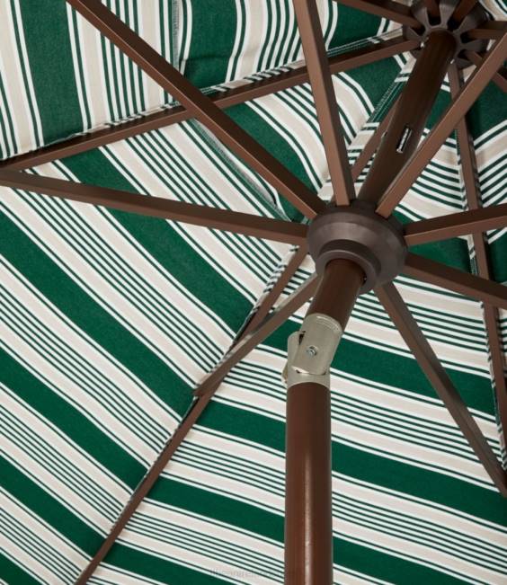 LLBean Sunbrella Market Umbrella Aluminum Stripe Unisex J46J2701 Backyard  Patio Navy/Gray Multi