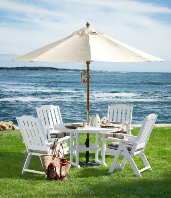 LLBean Sunbrella Market Umbrella Wood Unisex J46J4396 Backyard  Patio Navy