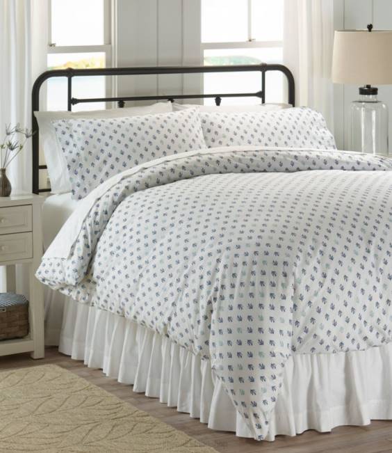 LLBean Sunwashed Percale Comforter Cover Leaf Print Unisex J46J2763 Bedding Charcoal Blue