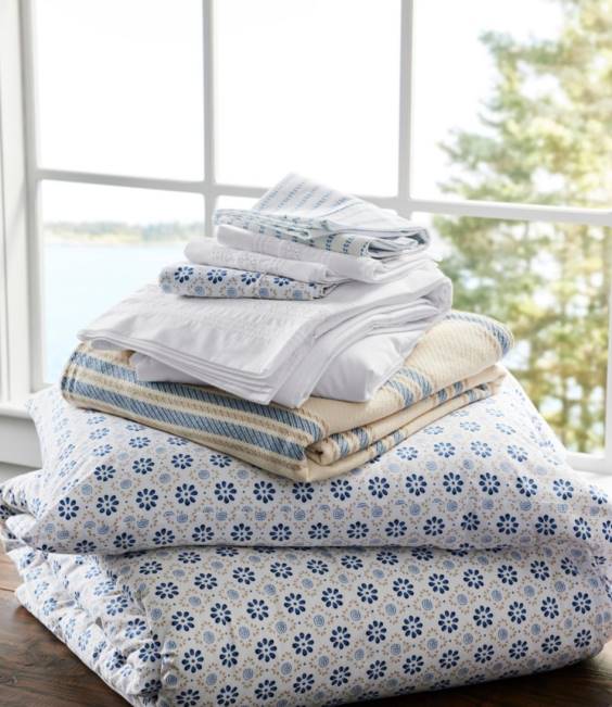 LLBean Sunwashed Percale Comforter Cover Print Unisex J46J4492 Bedding Blue Mist