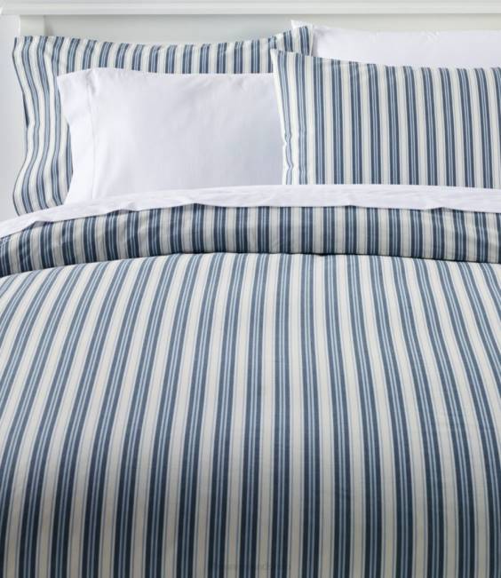 LLBean Sunwashed Percale Comforter Cover Stripe Unisex J46J2731 Bedding Mariner Blue