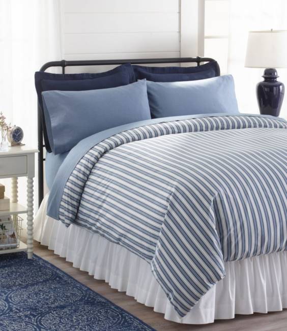 LLBean Sunwashed Percale Comforter Cover Stripe Unisex J46J2731 Bedding Mariner Blue