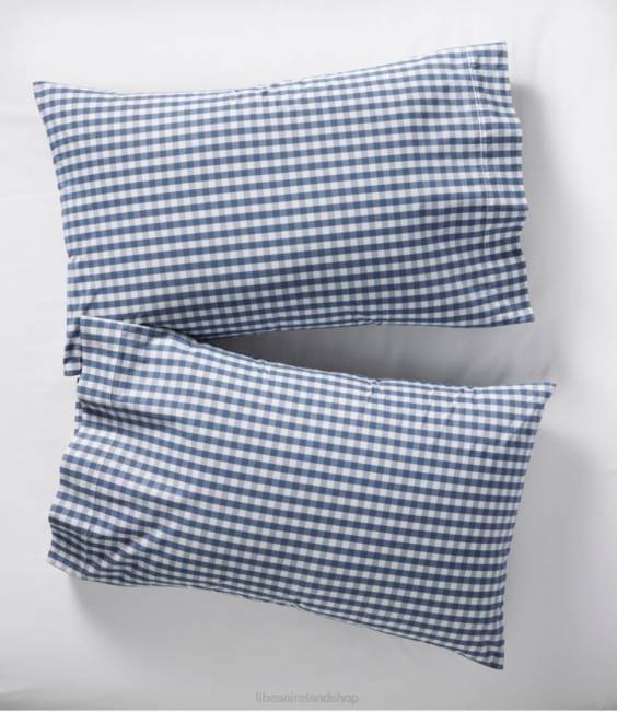 LLBean Sunwashed Percale Sheet Collection Gingham Check Unisex J46J2654 Bedding Vintage Indigo