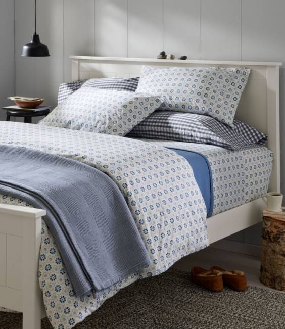 LLBean Sunwashed Percale Sheet Collection Print Unisex J46J2610 Bedding Mid-Blue