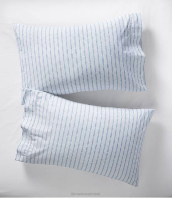 LLBean Sunwashed Percale Sheet Collection Stripe Leaf Unisex J46J2623 Bedding Peak Blue